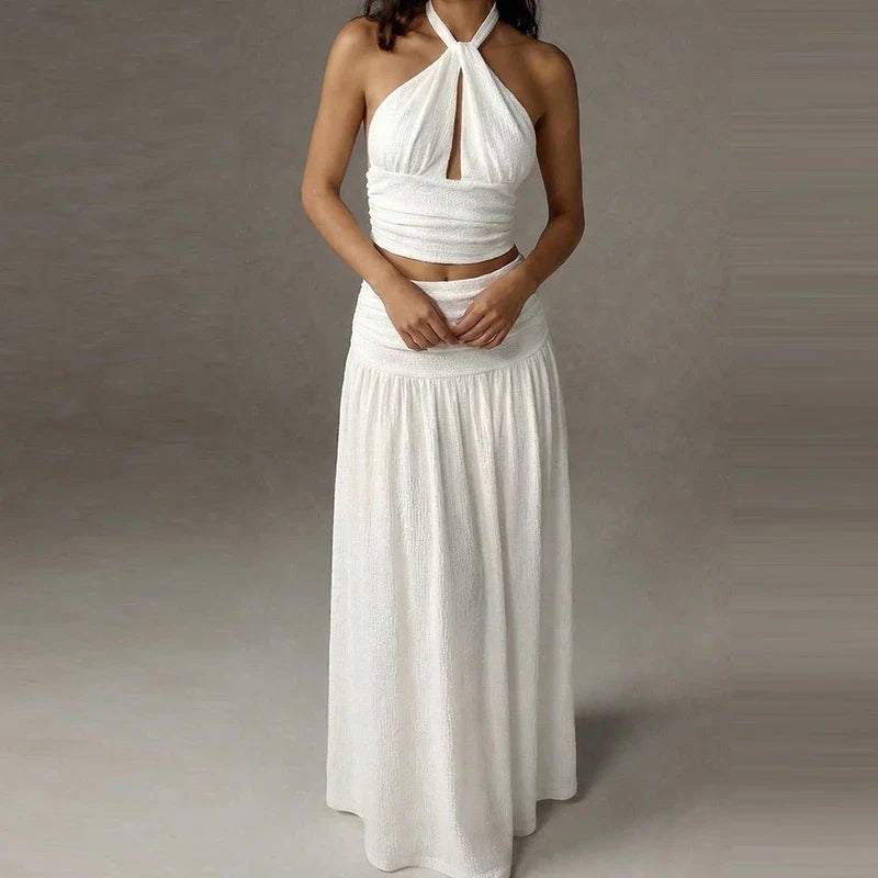 Ramie Halter Neck Skirt Set