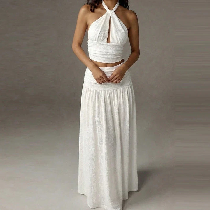 Ramie Halter Neck Skirt Set