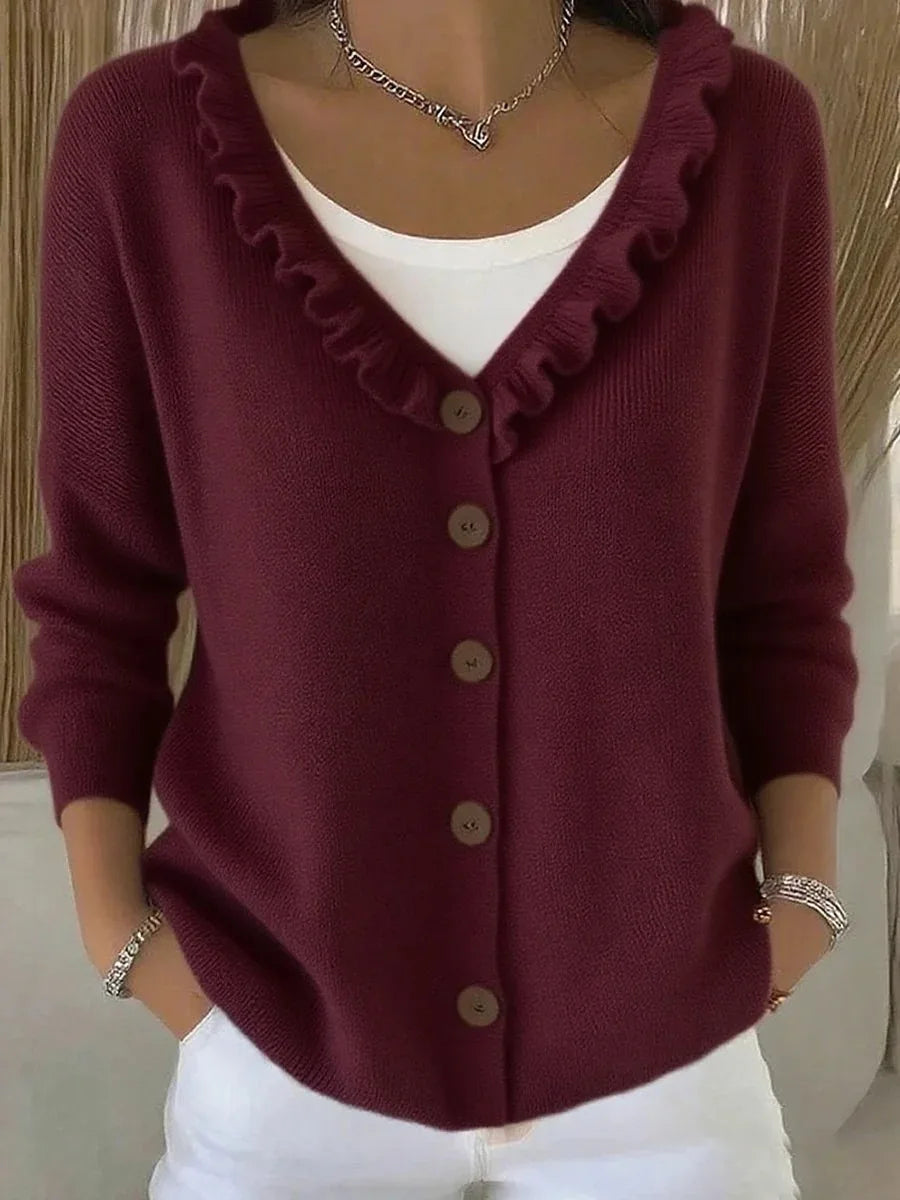 Aveline Ruffle Neck Button Cardigan