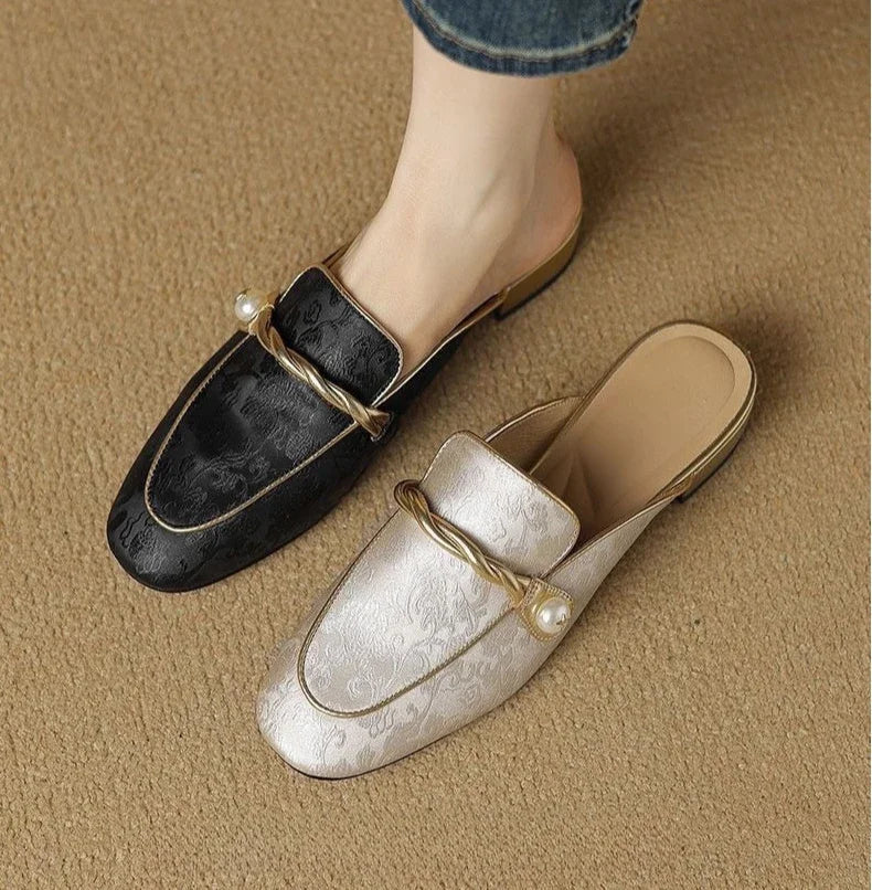 Audrey Floral Embossed Square Toe Sandals