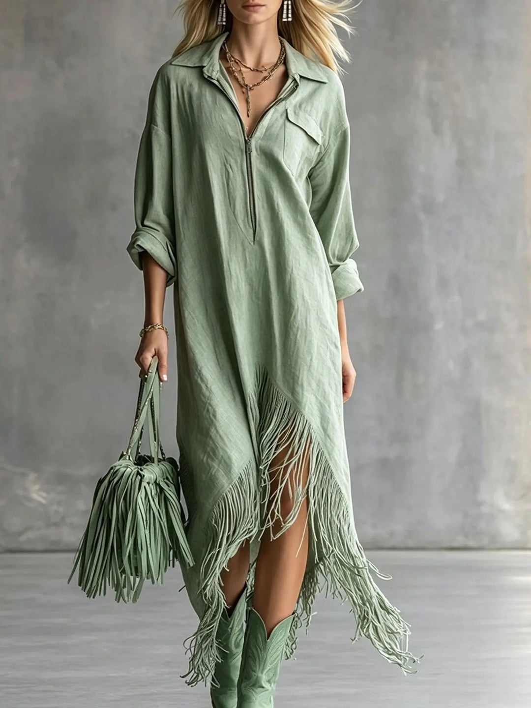Layla Fringe Hem Midi Dress