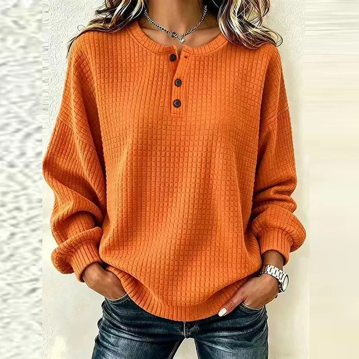 Adaline Waffle Knit Henley Blouse