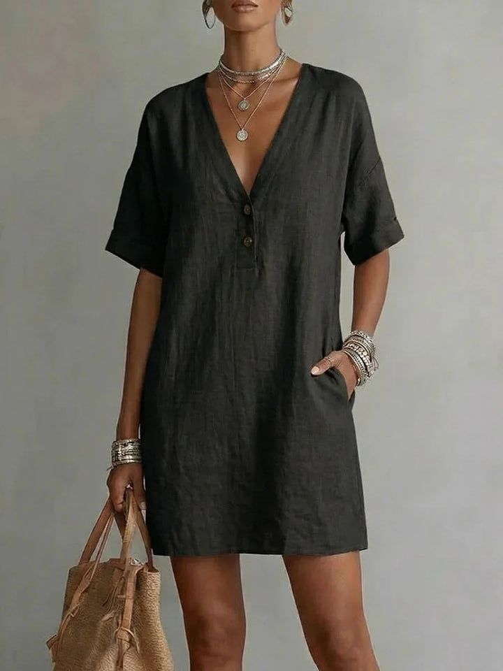 Tanisha Breathable Linen V-Neck Mini Dress