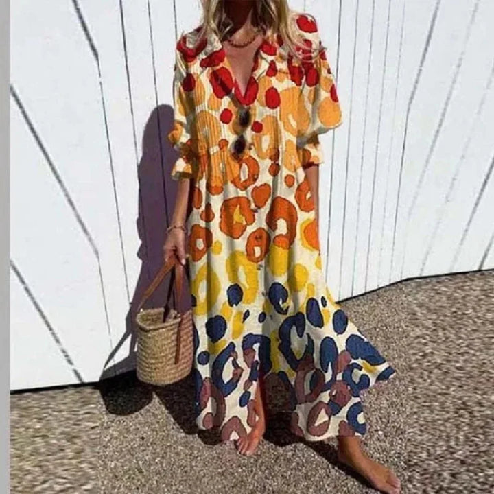 Aurevia Casual Printed Long Sleeve Maxi Dress