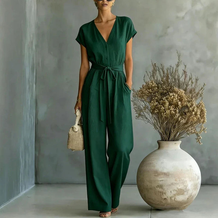 Macep Linen V Neck Jumpsuit