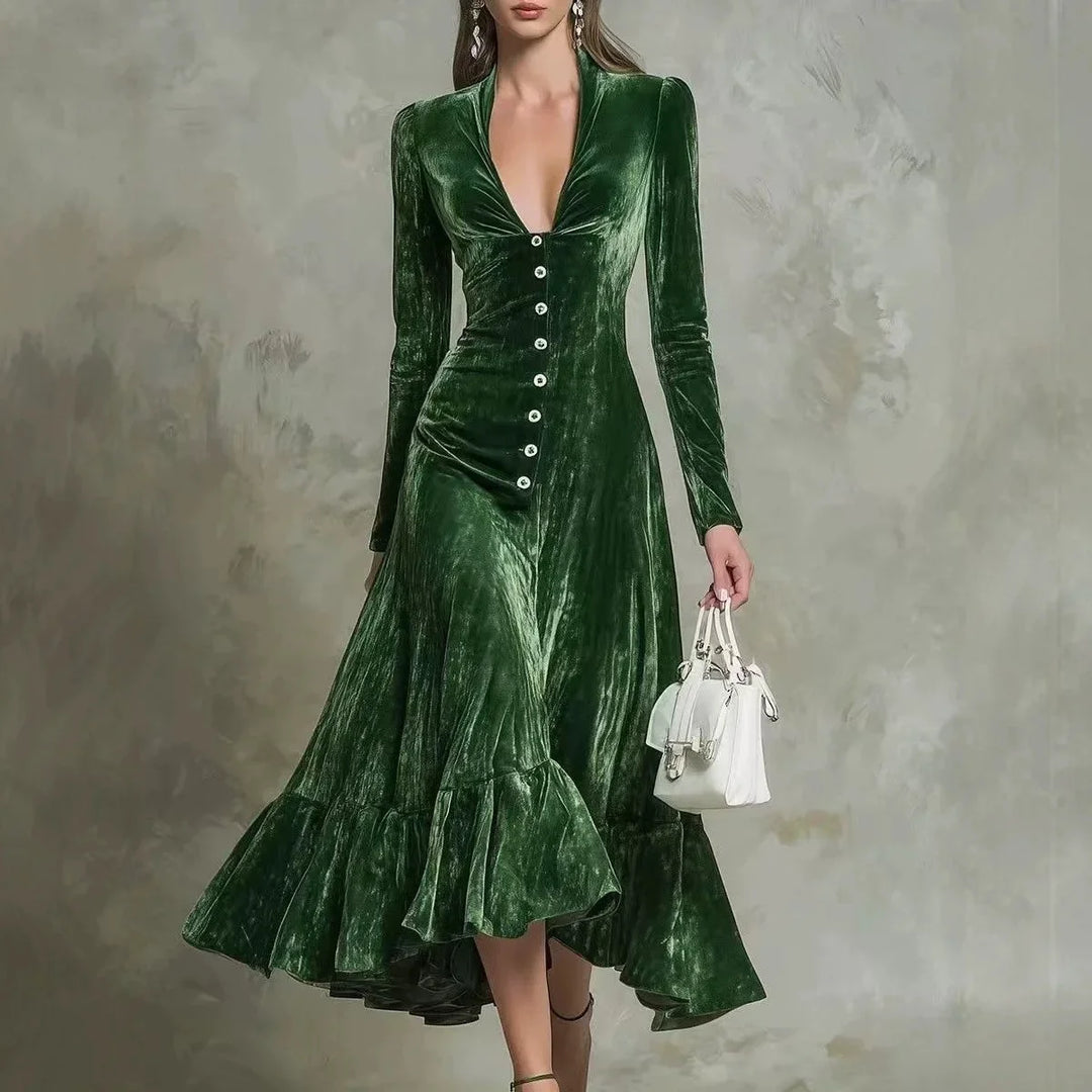 Rosalind Button Front Velvet Dress