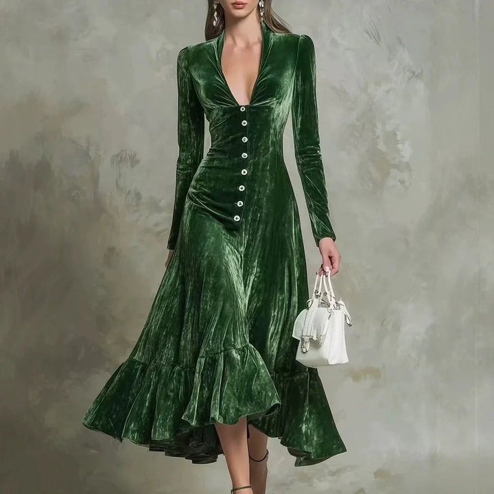 Rosalind Button Front Velvet Dress