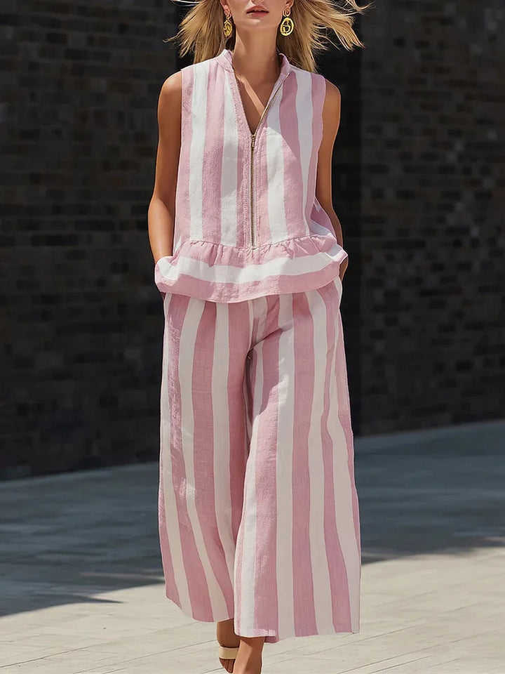 Celinora Striped Casual Pants Set