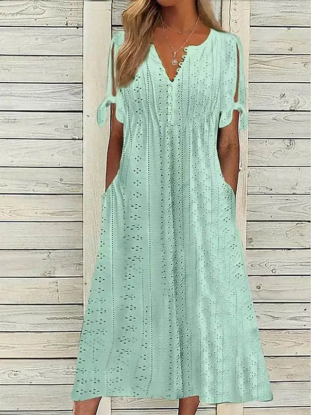 Madeleine V Neck Eyelet Midi Dress