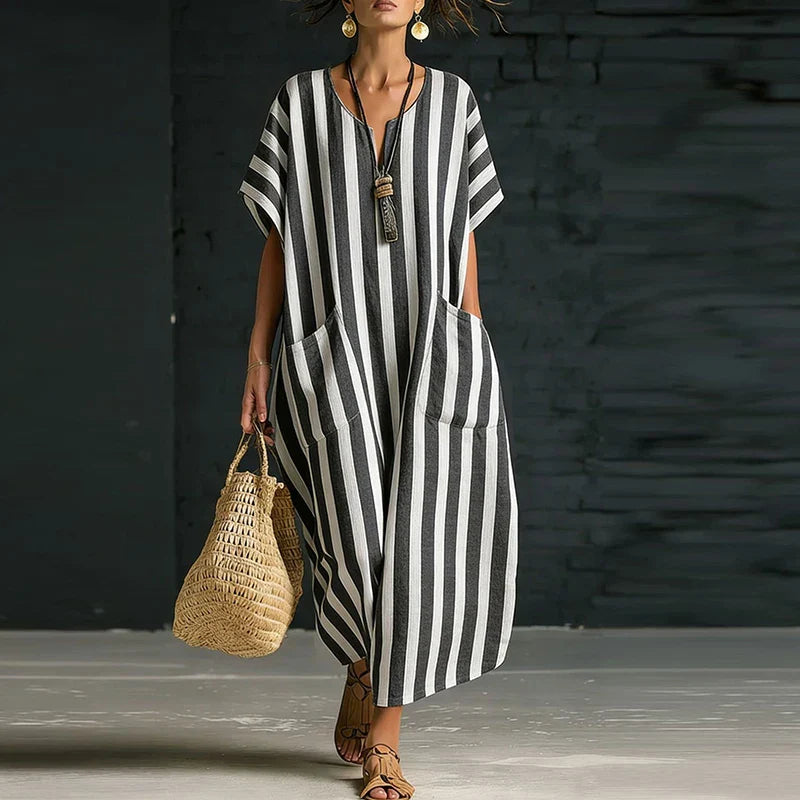 Cassidy Striped V Neck Boho Maxi Dress