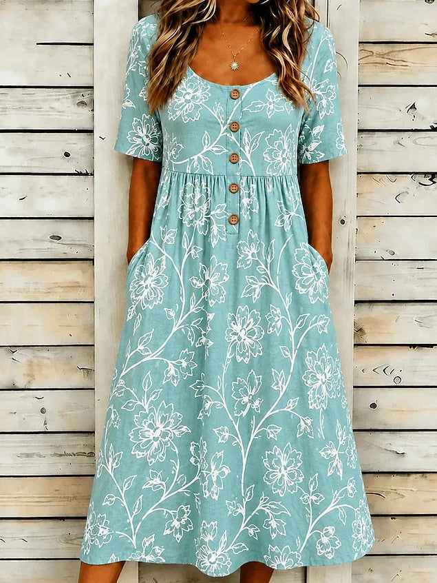 Astoria Boho Floral Button Midi Dress