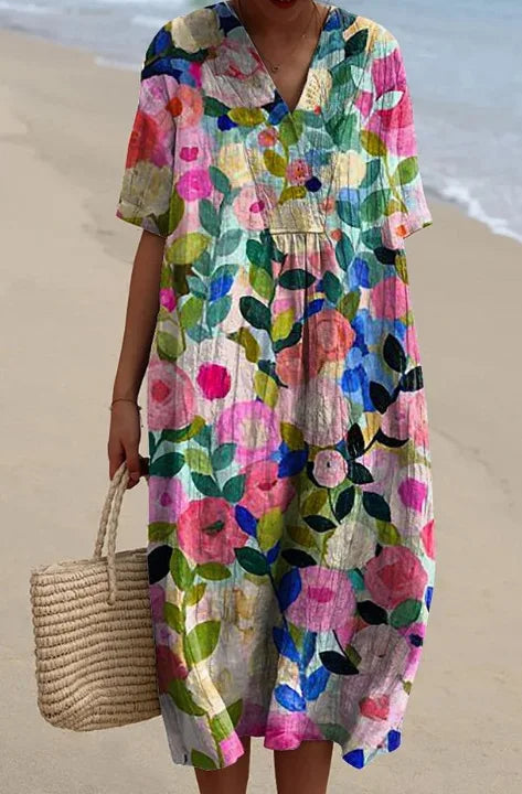 Sydney Printed V Neck Midi Dress