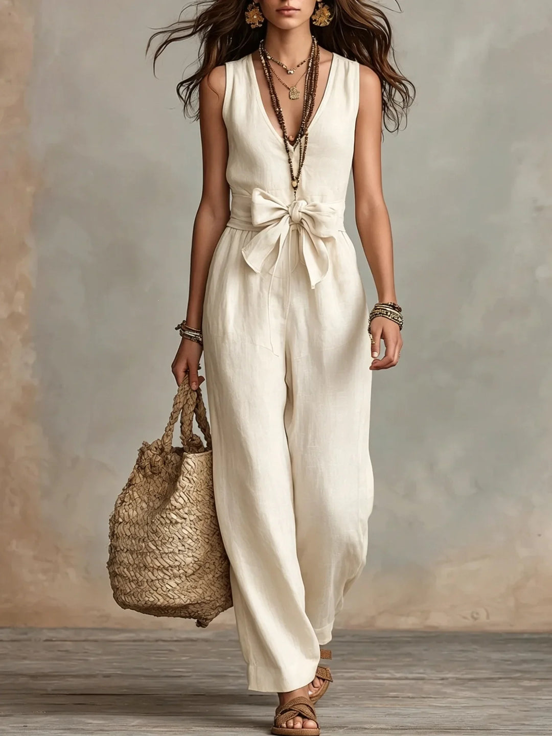 Corinna Front Tie Linen Jumpsuit