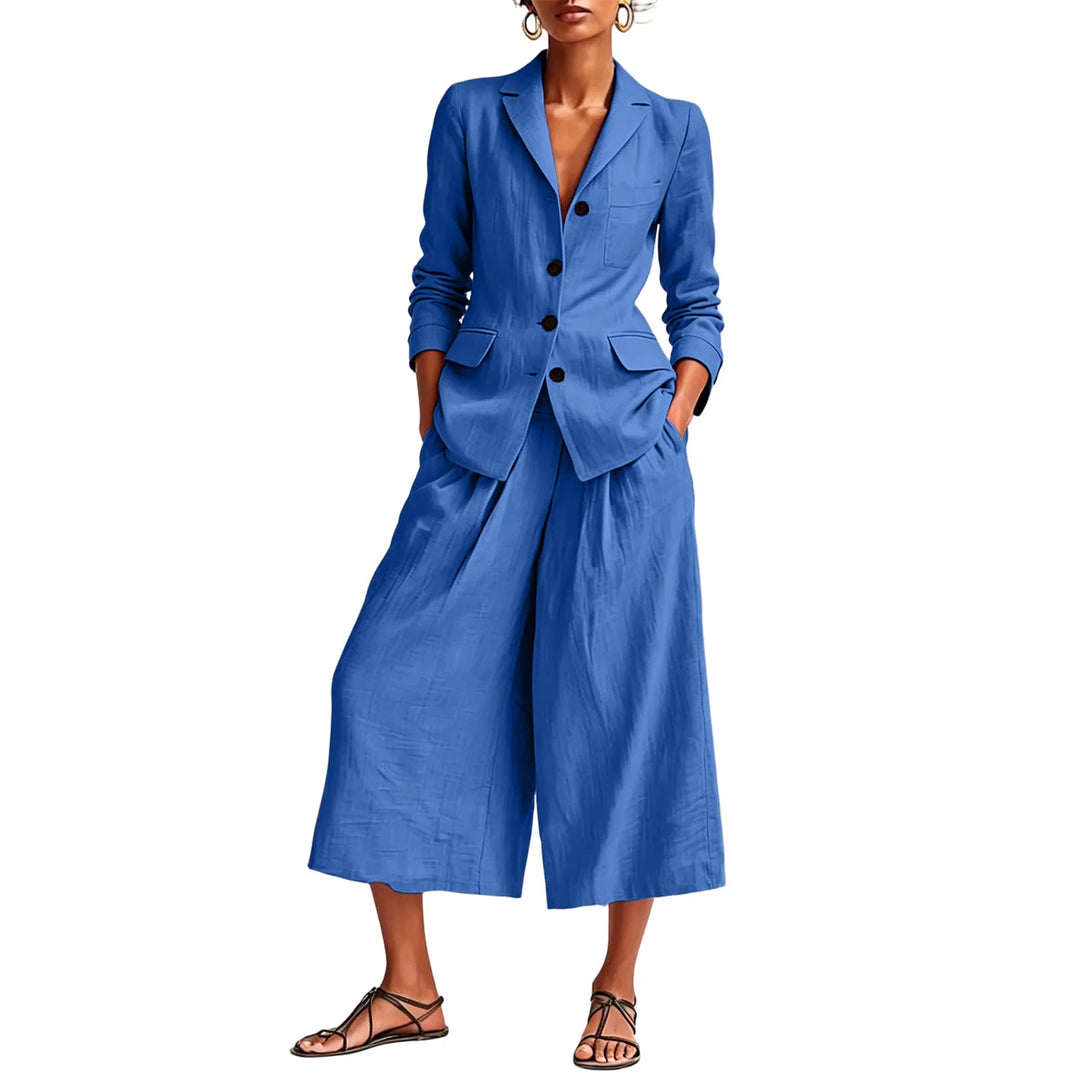 Rachel Linen Blazer and Wide Leg Capri Set