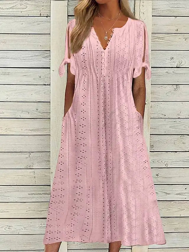 Madeleine V Neck Eyelet Midi Dress