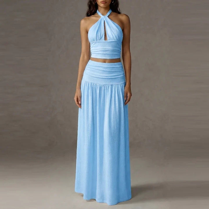 Ramie Halter Neck Skirt Set