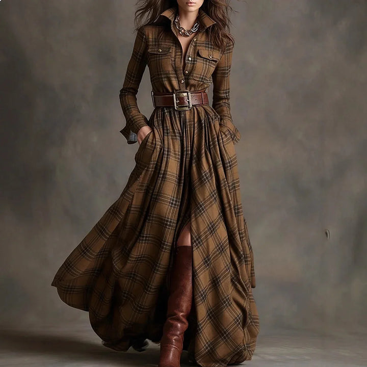 Maren Plaid Button Maxi Dress