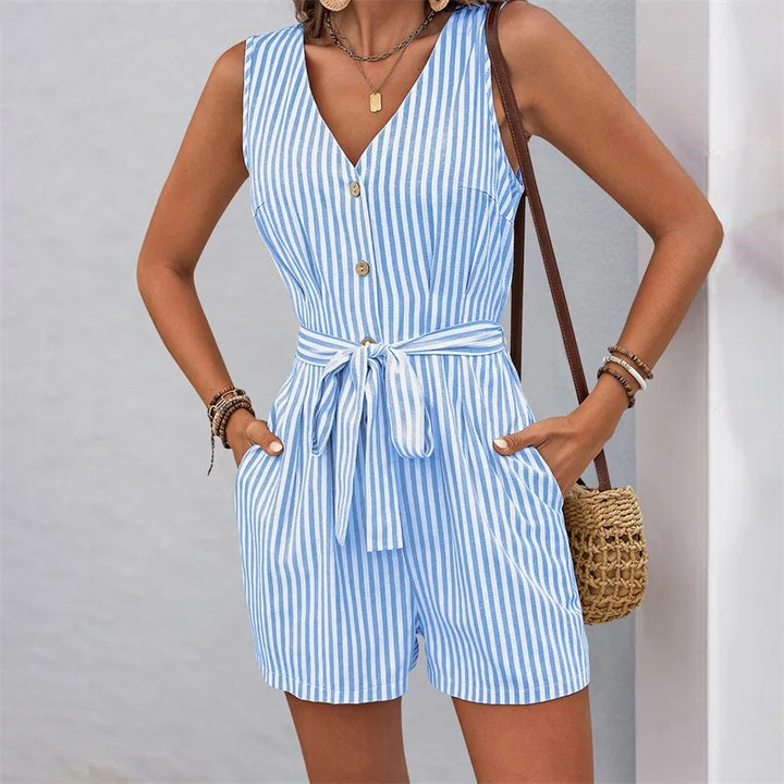 Fabiola Striped Tie Waist Romper