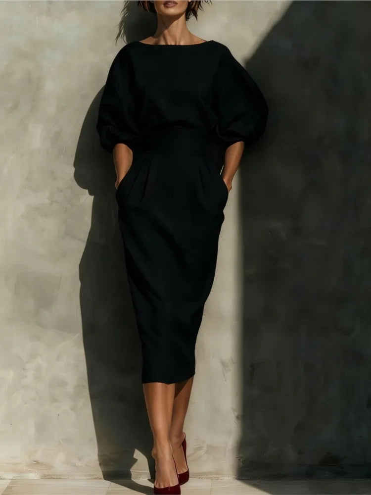 Sansa Elegant Linen Midi Dress