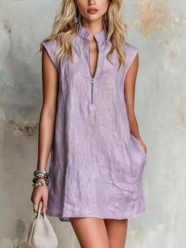 Florence Half Zip Linen Mini Dress