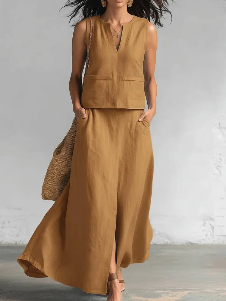 Kaylee Flowy Linen Skirt Set