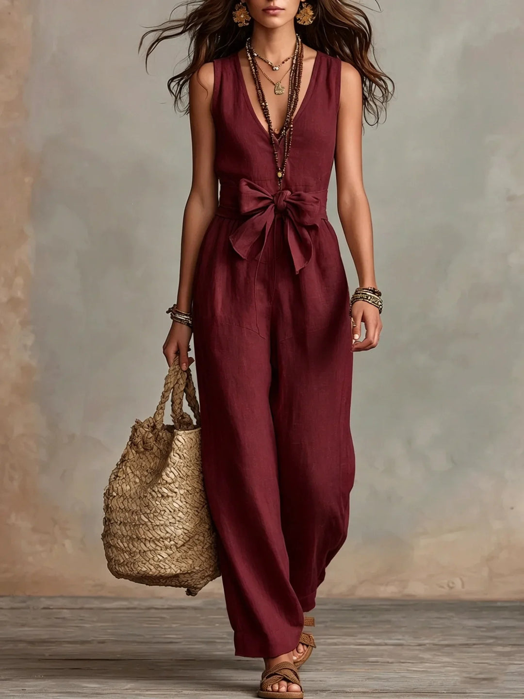 Corinna Front Tie Linen Jumpsuit