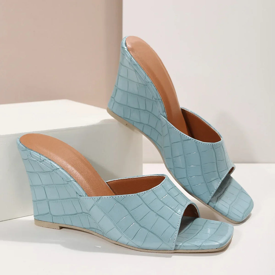 Sarah Leather Embossed Wedge Sandals