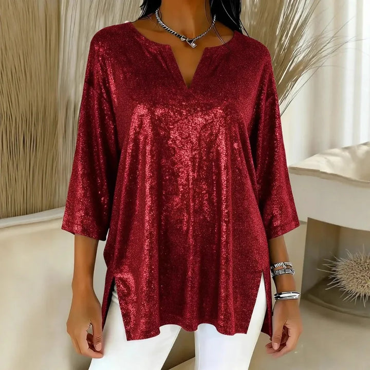 Halcyon Shimmer Split Neck Blouse