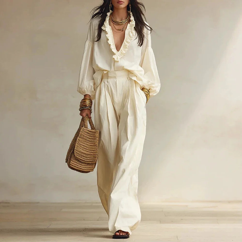 Zarelle Elegant Ruffle Trouser Set