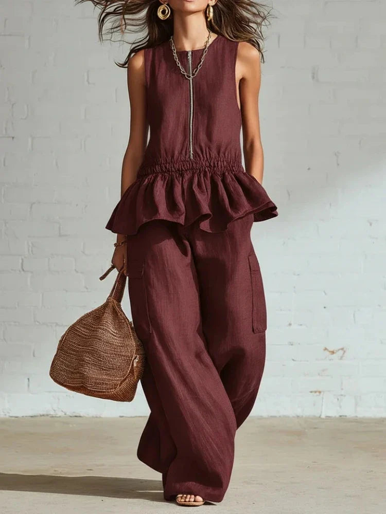 Dahlia Sleeveless Ruffle Trim Two-Piece Set