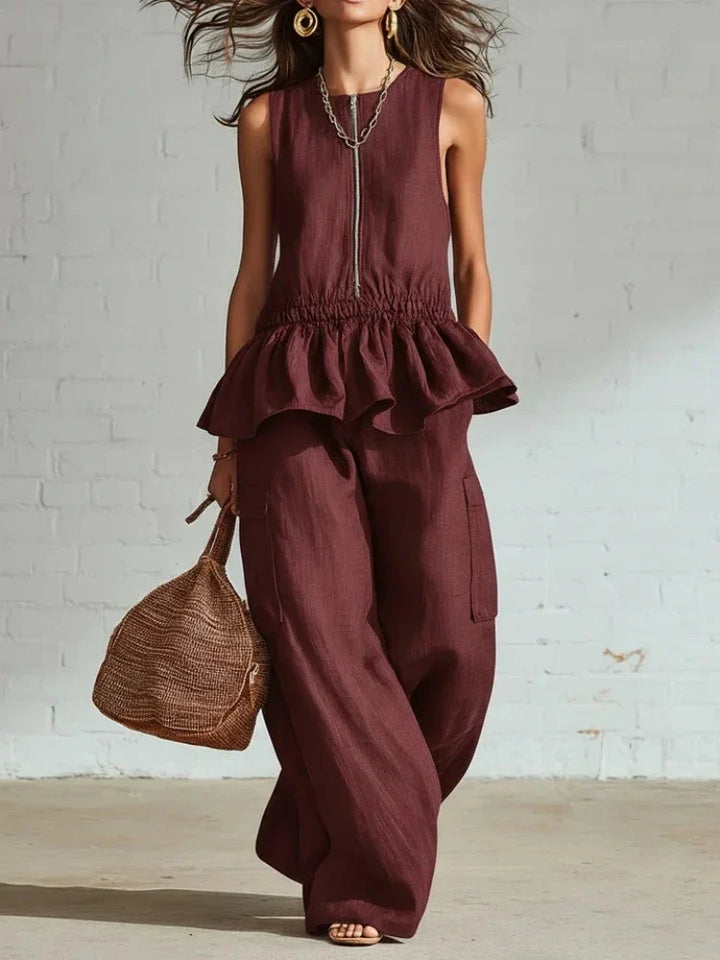 Dahlia Sleeveless Ruffle Trim Two-Piece Set