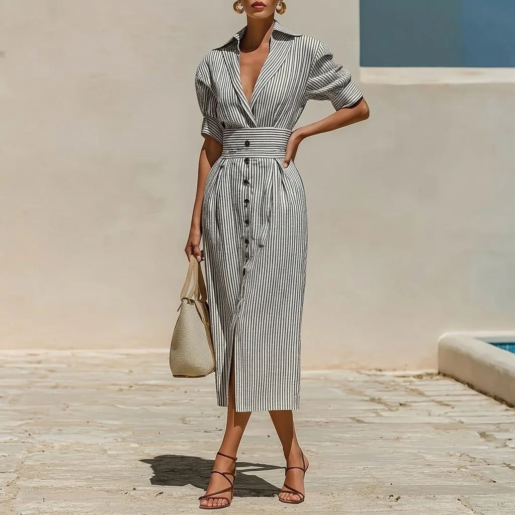 Juliana Striped Shirt Midi Dress