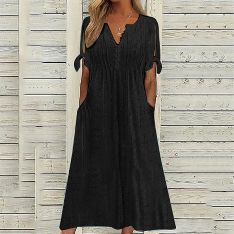 Madeleine V Neck Eyelet Midi Dress