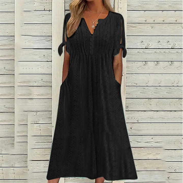 Madeleine V Neck Eyelet Midi Dress