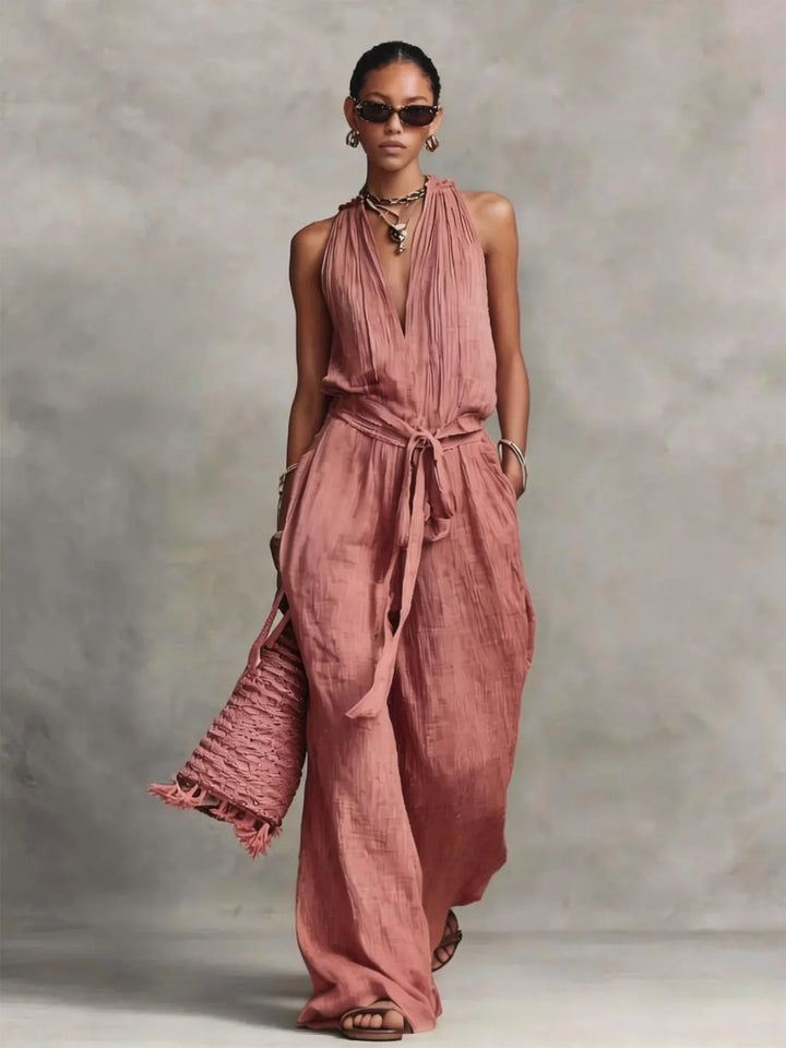 Calyara Front Tie Wide Leg Jumpsuit
