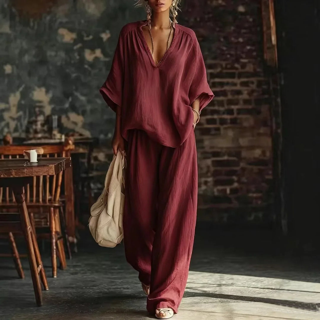 Cathy Relaxed Wide Leg Pant Set