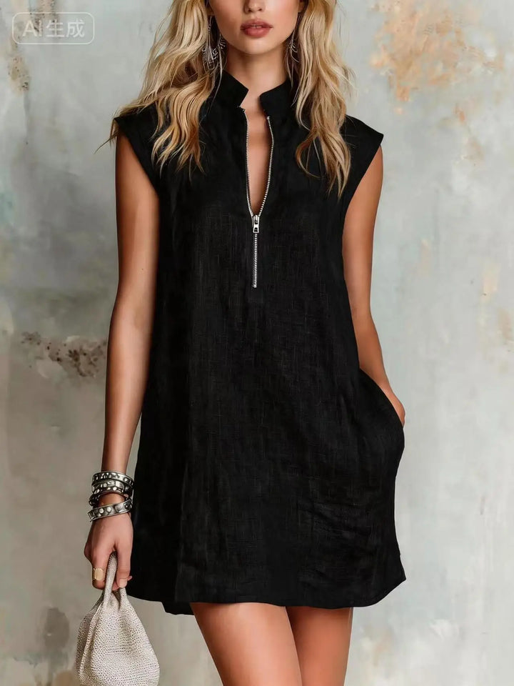 Florence Half Zip Linen Mini Dress