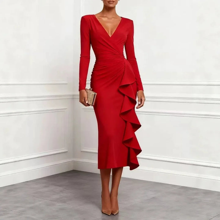 Isadora Ruffle Front Midi Dress