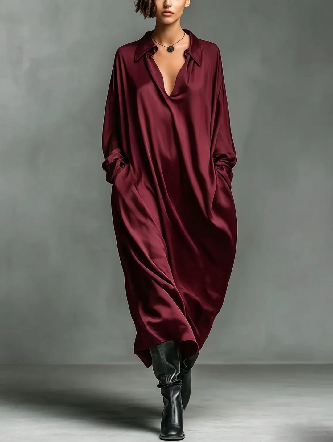 Elara Soft Drape Long Sleeve Maxi Dress