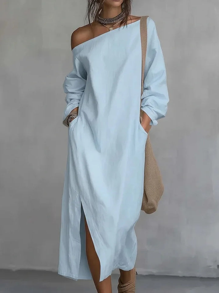 Carolina One Shoulder Linen Maxi Dress