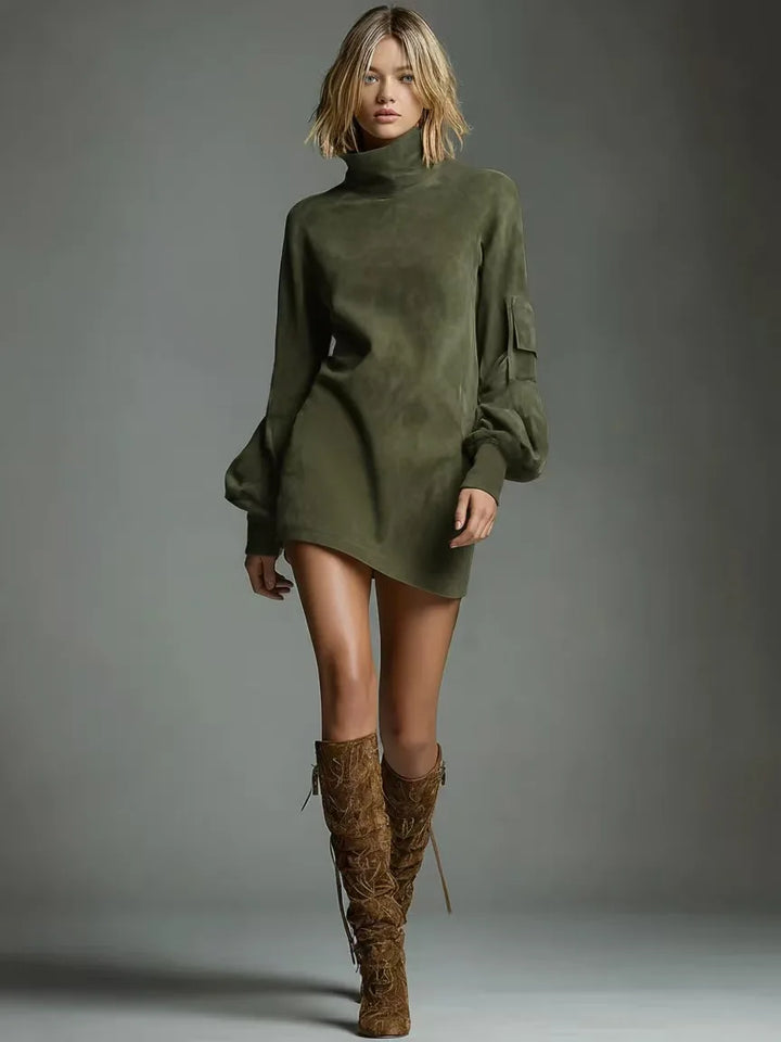 Lora Suede Turtleneck Dress