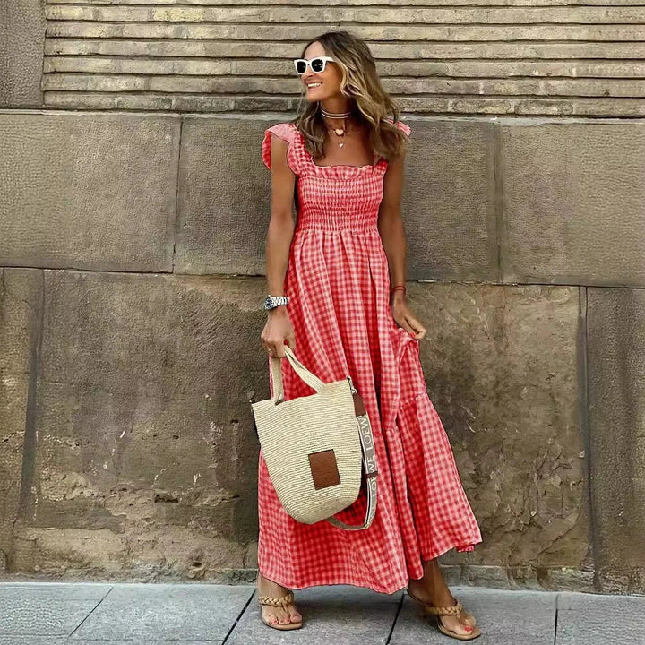 Solvane Retro Plaid Sleeveless Long Dress