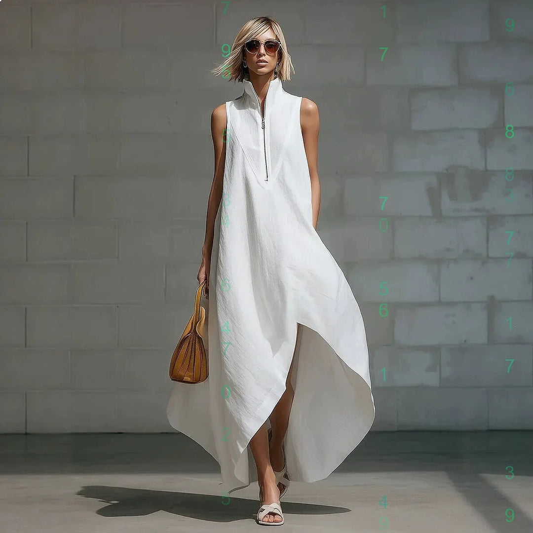 Rosy Sleeveless Half Zip Long Dress