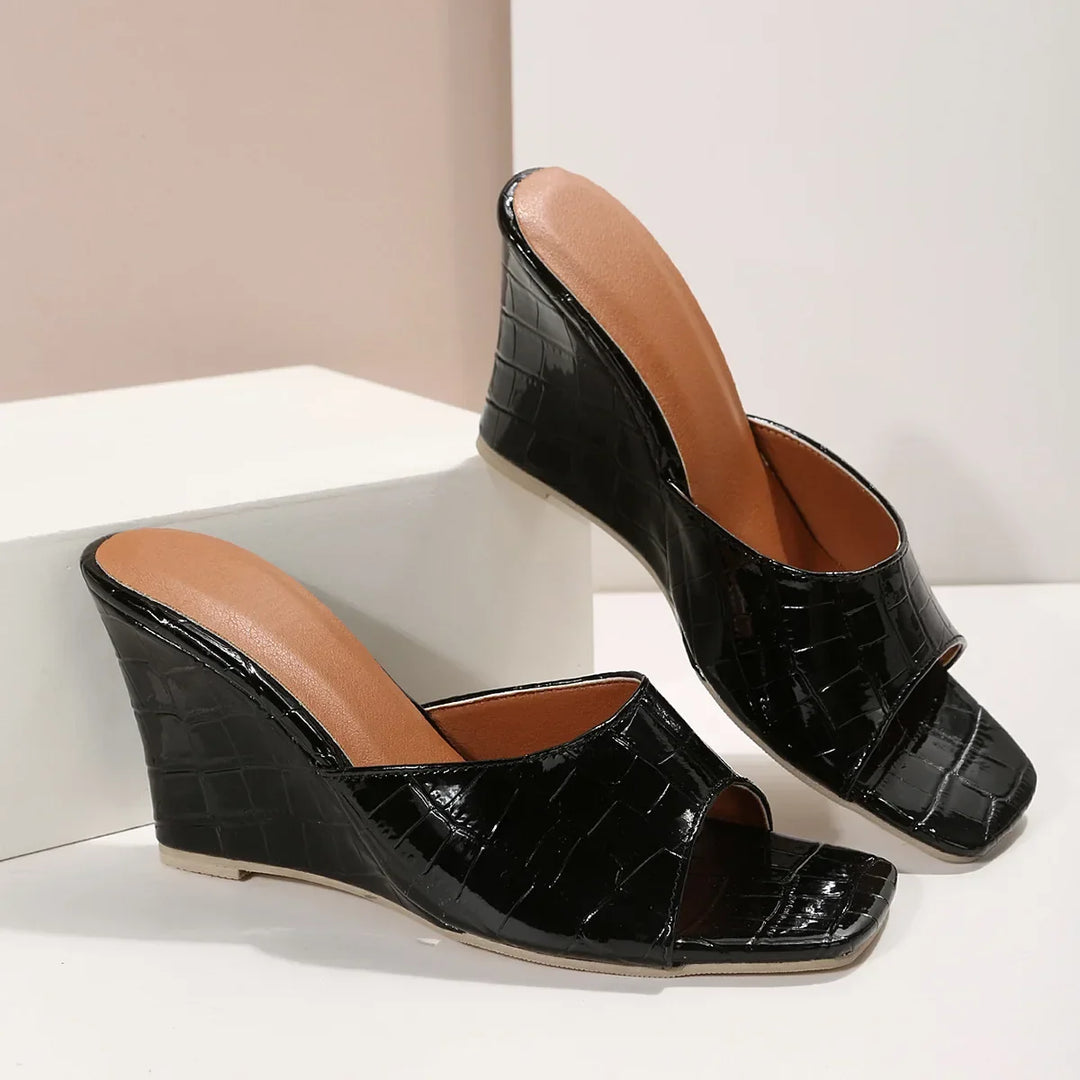 Sarah Leather Embossed Wedge Sandals