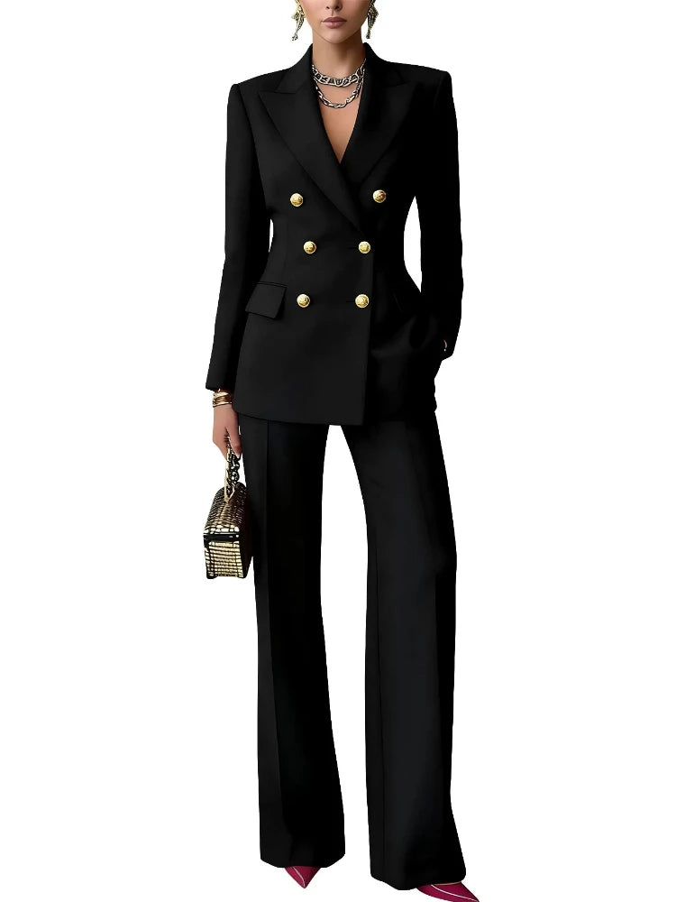 Black double breasted blazer and trouser suit set