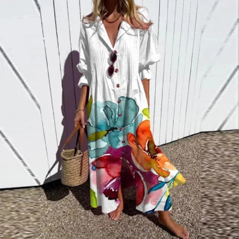 Aurevia Casual Printed Long Sleeve Maxi Dress