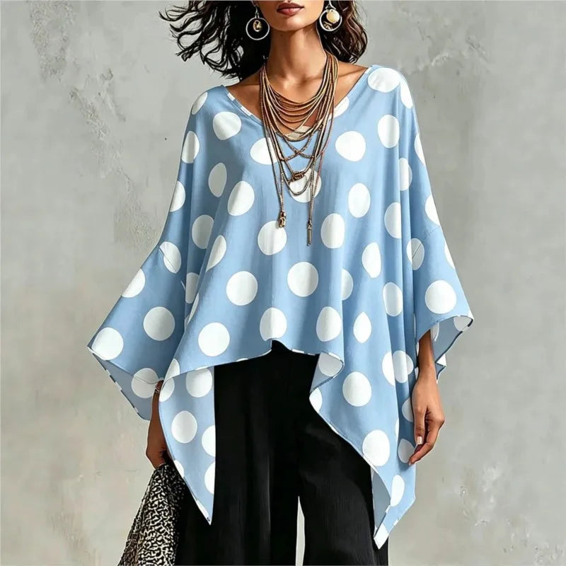 Helena Asymmetrical Polka Dot Blouse
