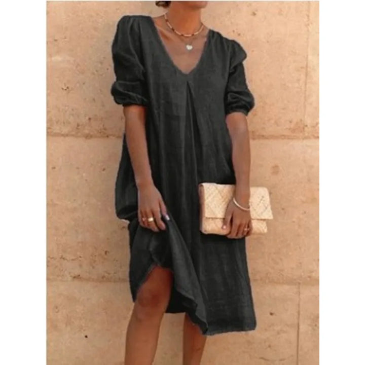 Mirelune Puff Sleeve Midi Dress