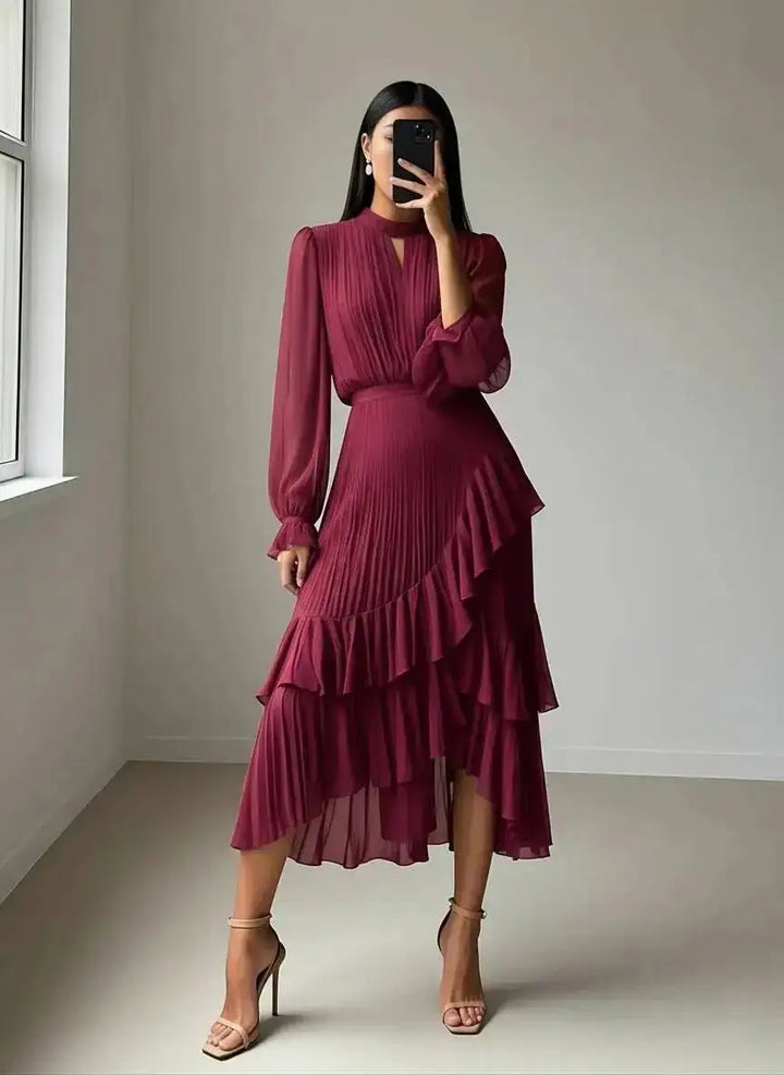 Sireza Pleated Ruffle Midi Dress