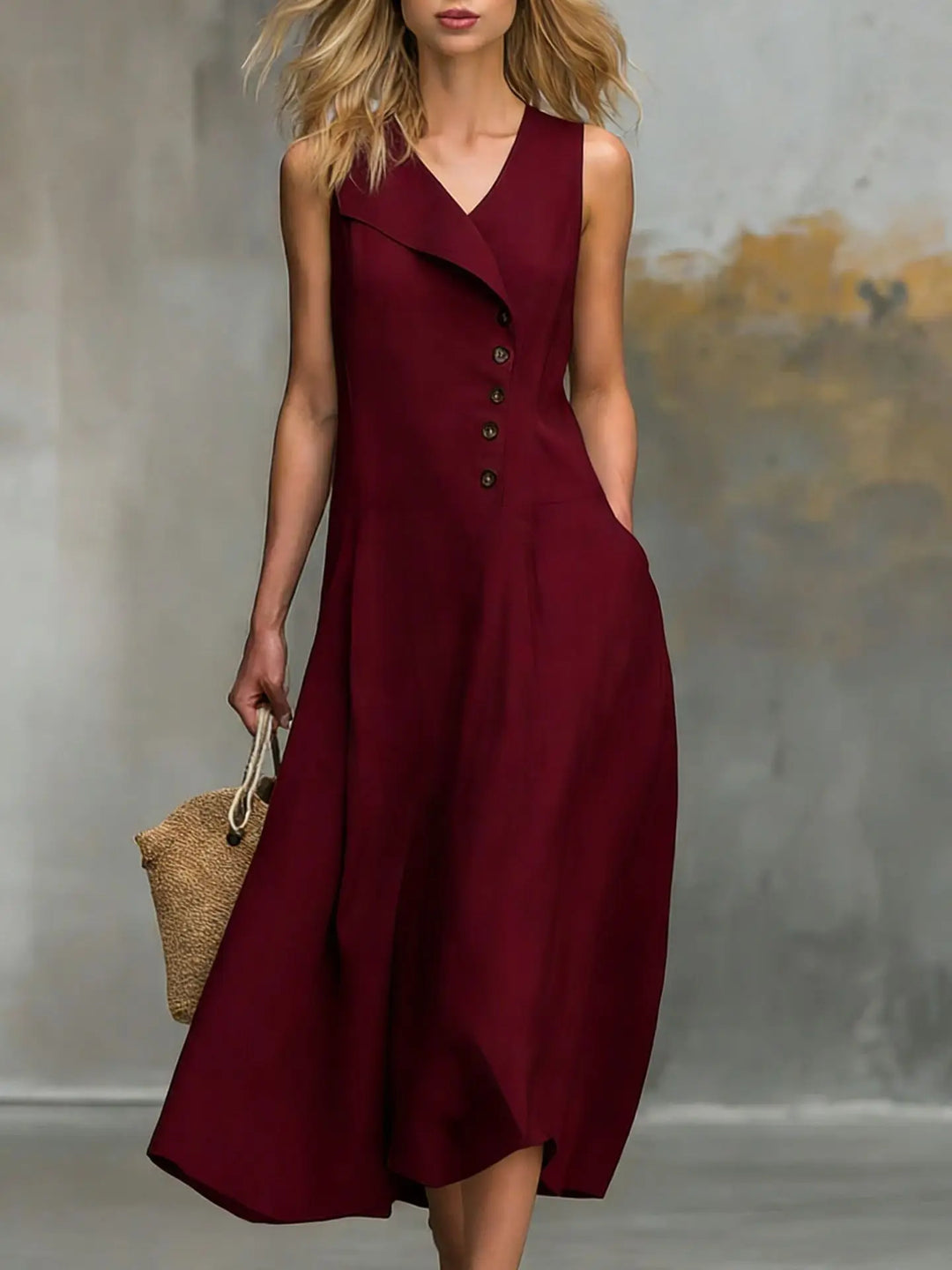 Krista Button Detail Flowy Midi Dress